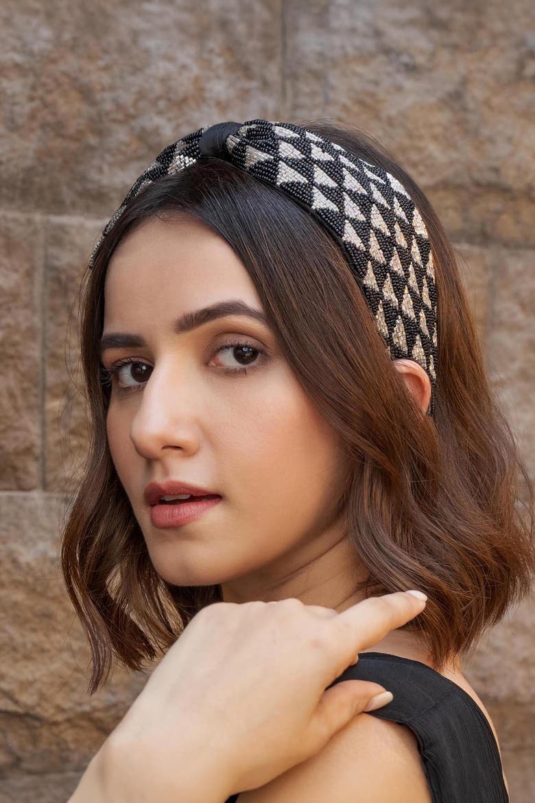 Selene Knotted Hair Band - Black & Silver, Alternate, color, Black