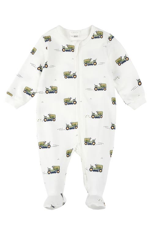 Firsts By Petit Lem Lawnmower Print Cotton One-piece Footed Pajamas In Off White