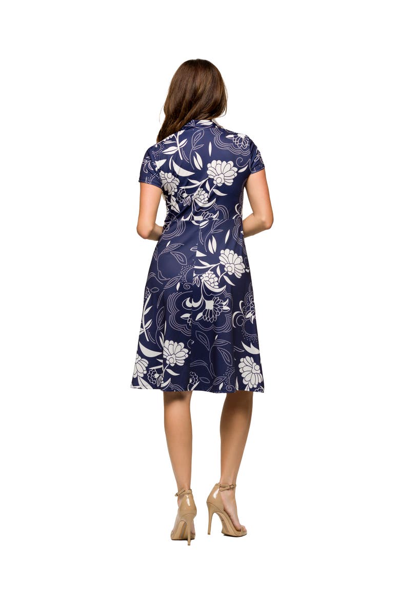 Maternity Navy Print Short Sleeve Knee Length V-Neck Wrap Dress, Alternate, color, Blue Multi