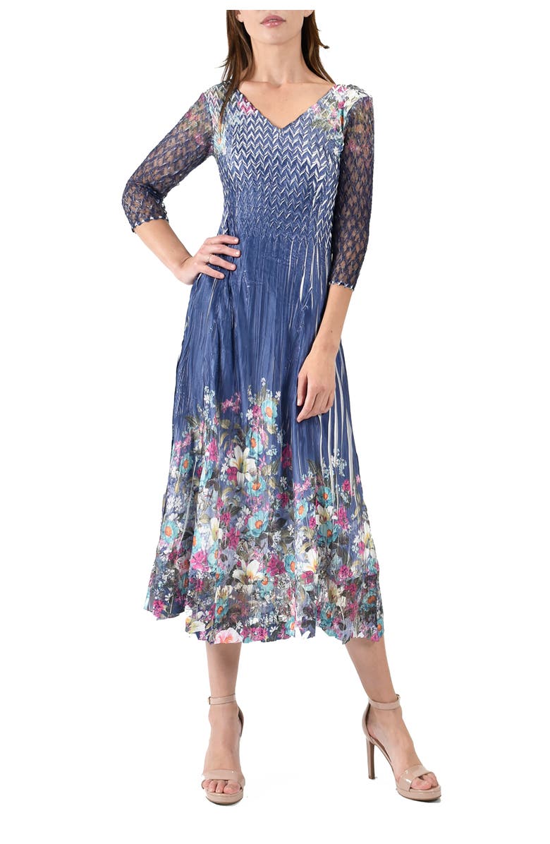 Komarov Midi Length Lace Sleeve Dress, Main, color, Indigo Meadow
