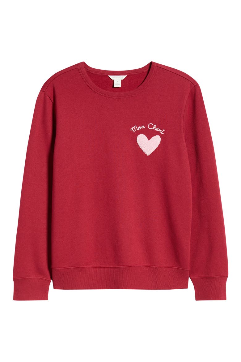 Mon Cheri Chenille Embroidered Sweatshirt, Alternate, color, RED PINK MON CHERI HEART