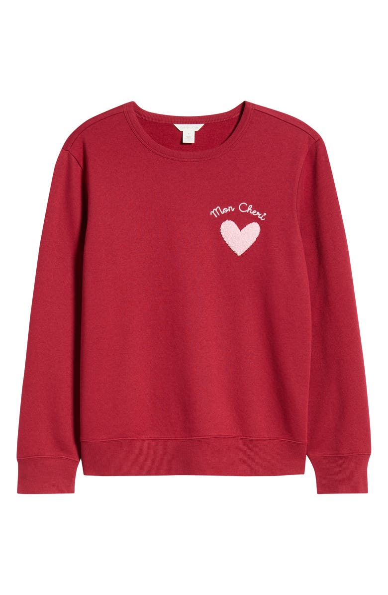 Caslon<sup>®</sup> Mon Cheri Chenille Embroidered Sweatshirt, Alternate, color, Red Pink Mon Cheri Heart