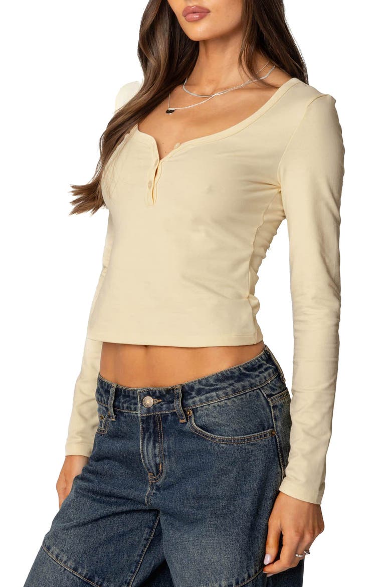 Leah V-Neck Long Sleeve Henley, Alternate, color, YELLOW