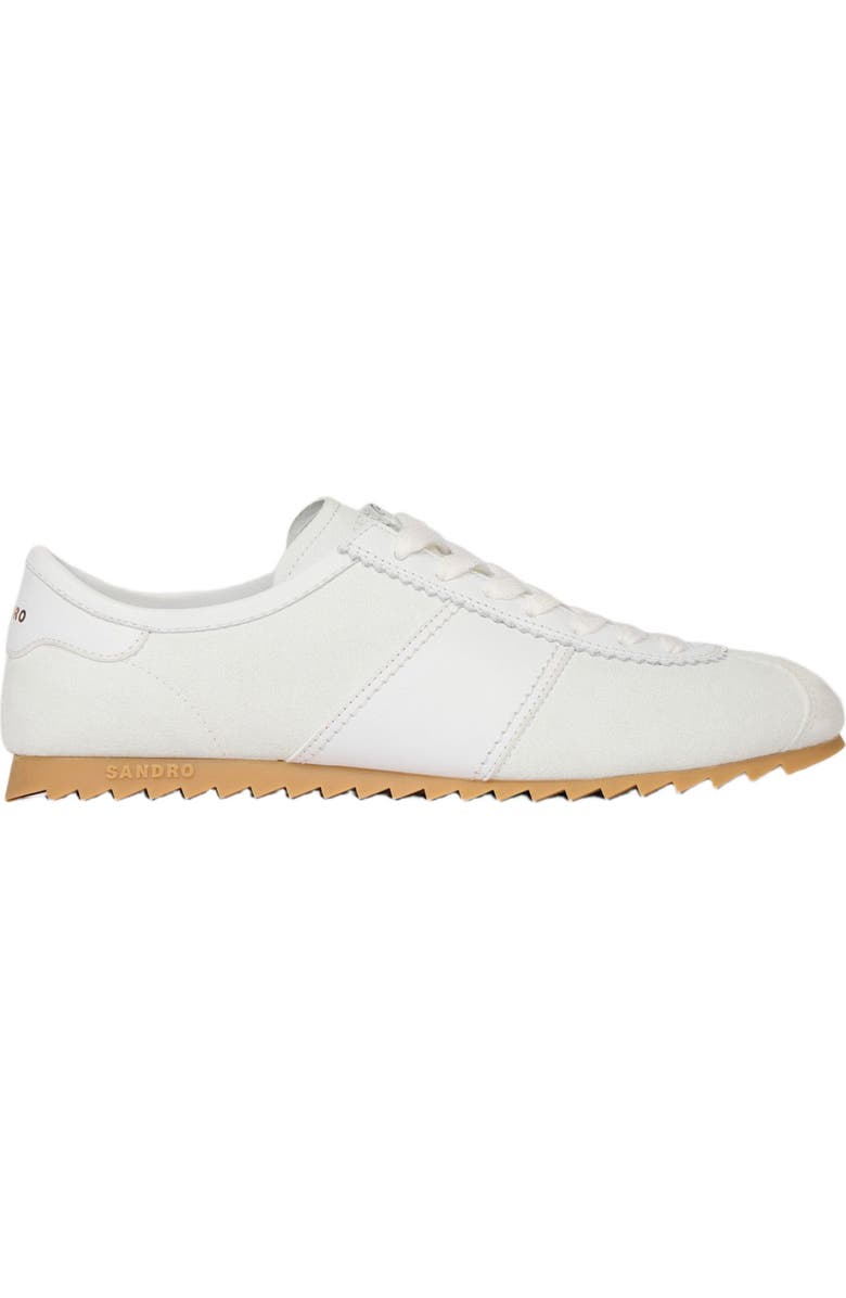 SANDRO Leather and suede low-top trainers, Main, color, White