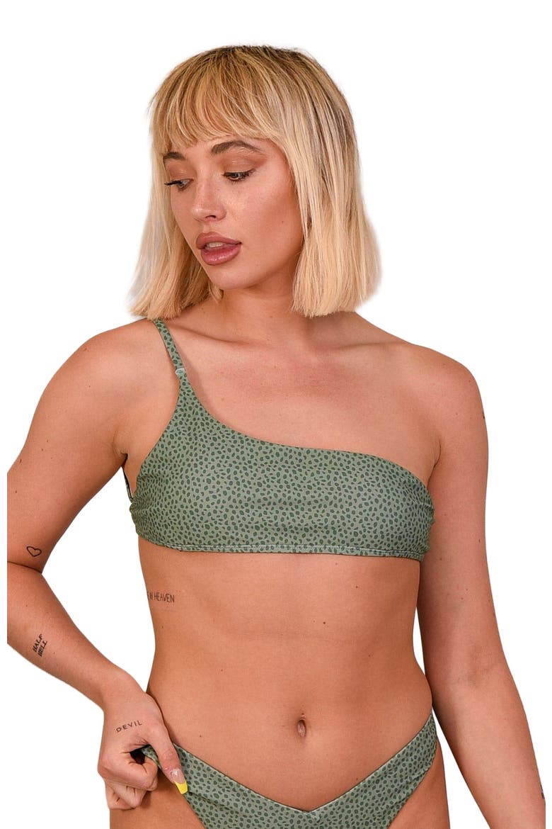 Sahara Sage Cold Shoulder Bikini Top, Main, color, khaki cheetah print