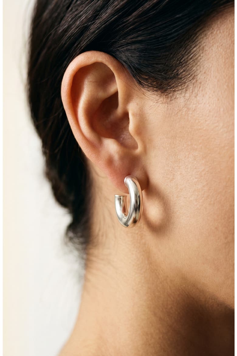 Mini Tube Hoop Earrings, Alternate, color, SILVER