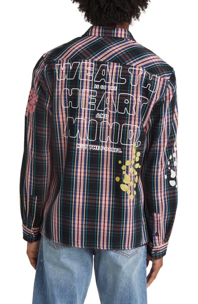 Billionaire Boys Club Mantra Plaid Embroidered Button-Up Overshirt, Alternate, color,