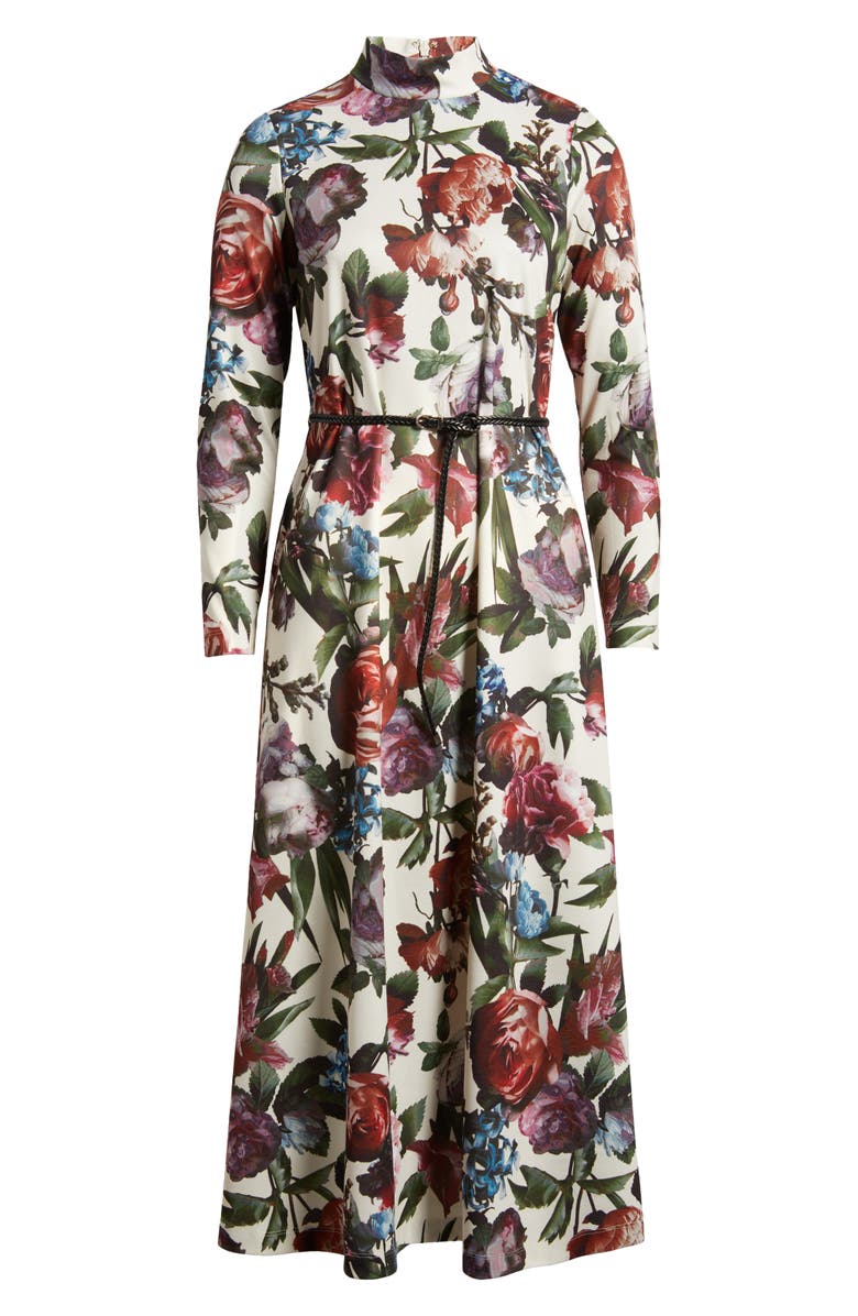 Anne Klein Floral Belted Mock Neck Long Sleeve Maxi Dress, Main, color, 