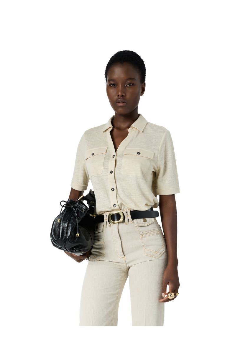 Moana Open Collar Linen Shirt, Main, color, Natural
