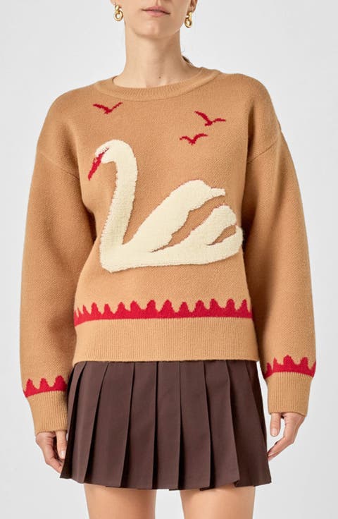 Fleece Swan Pullover Sweater