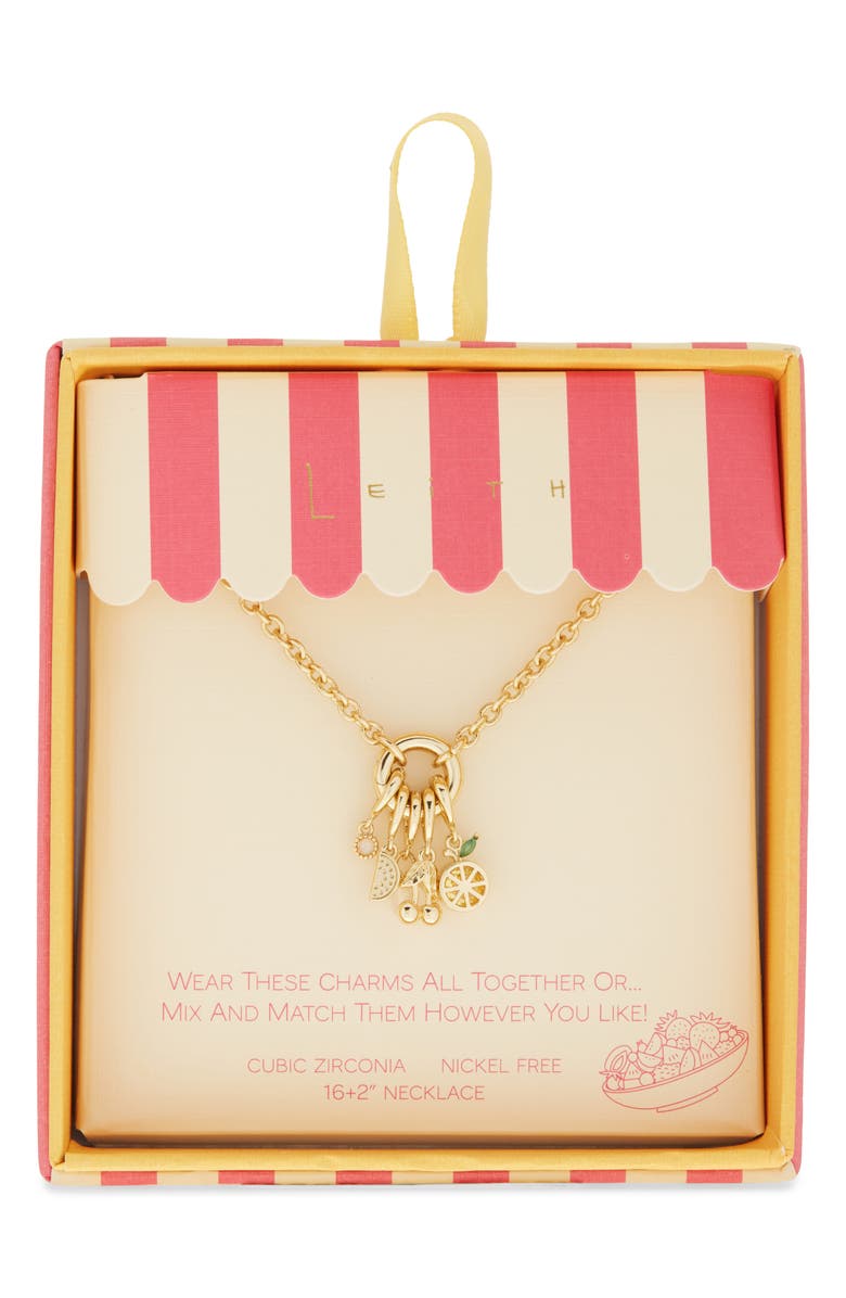 Leith Cubic Zirconia Fruit Charm Necklace, Main, color, White Multi- Gold
