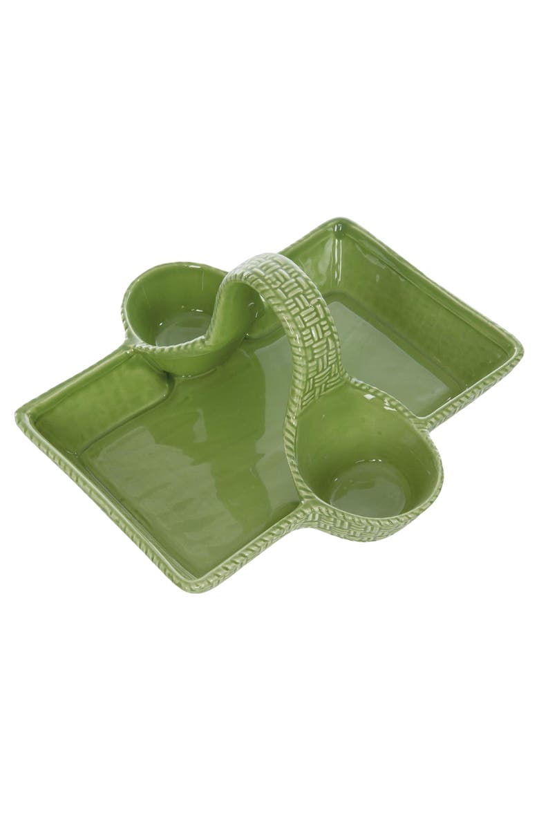 Transpac Ceramic Strawberry Basket Tray for Home Decor Spring Decorative Trays and Platters Ceramic, Main, color, Green