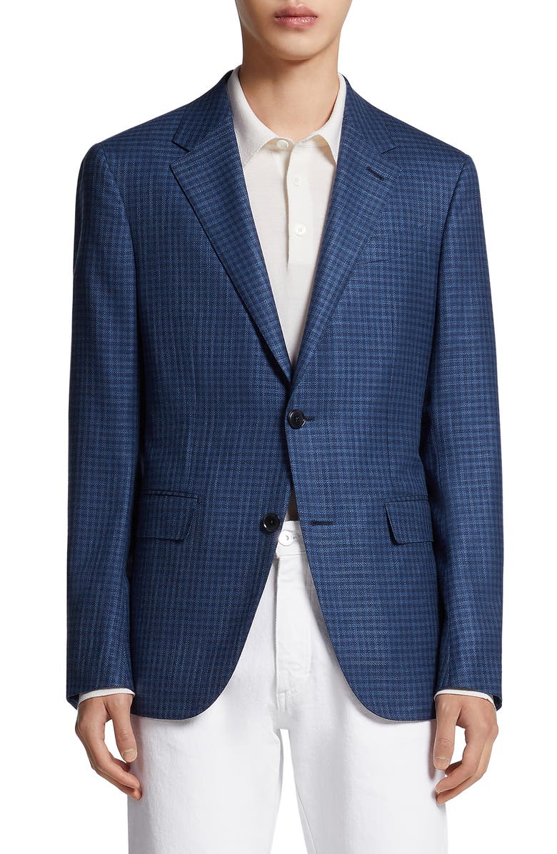ZEGNA High Blue Check Wool & Silk Sport Coat, Main, color,