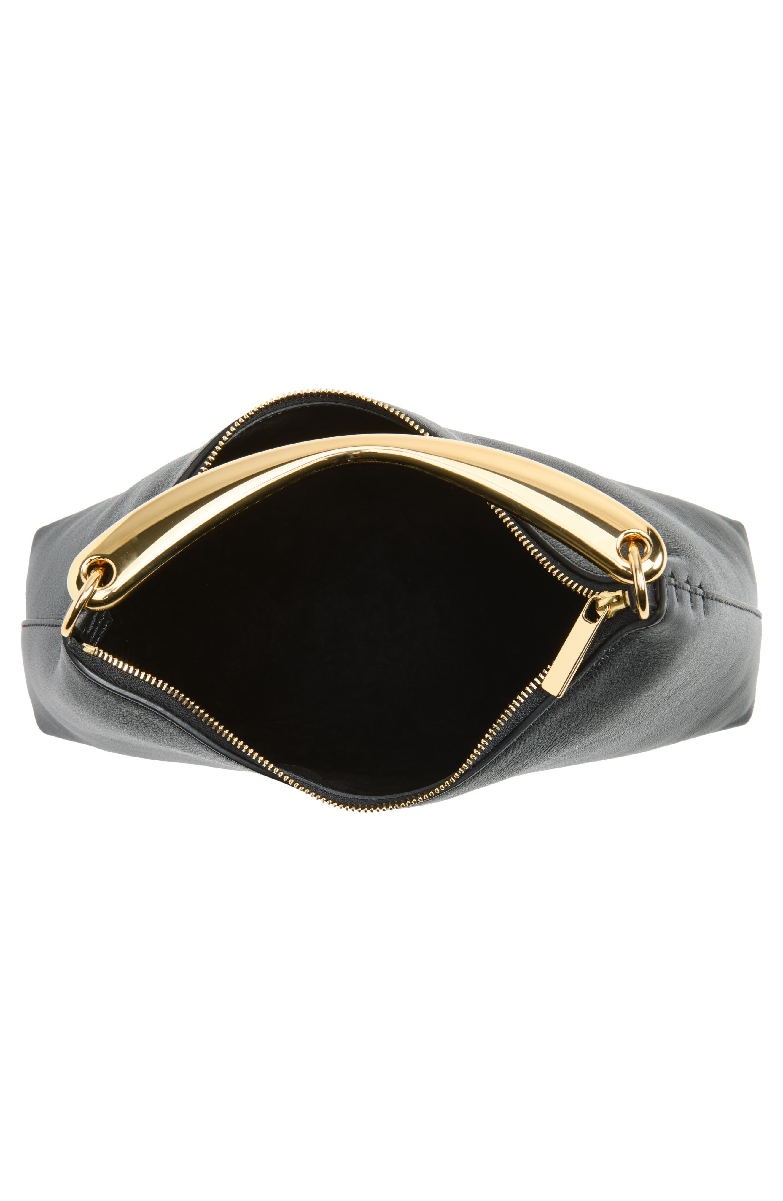 Rhea Metal Handle Leather Handbag, Alternate, color, BLACK