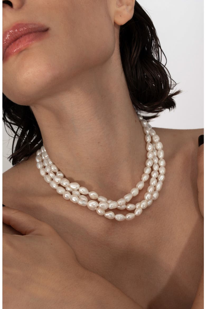 Freshwater Pearl Triple Strand Necklace, Alternate, color, WHITE/ GOLD
