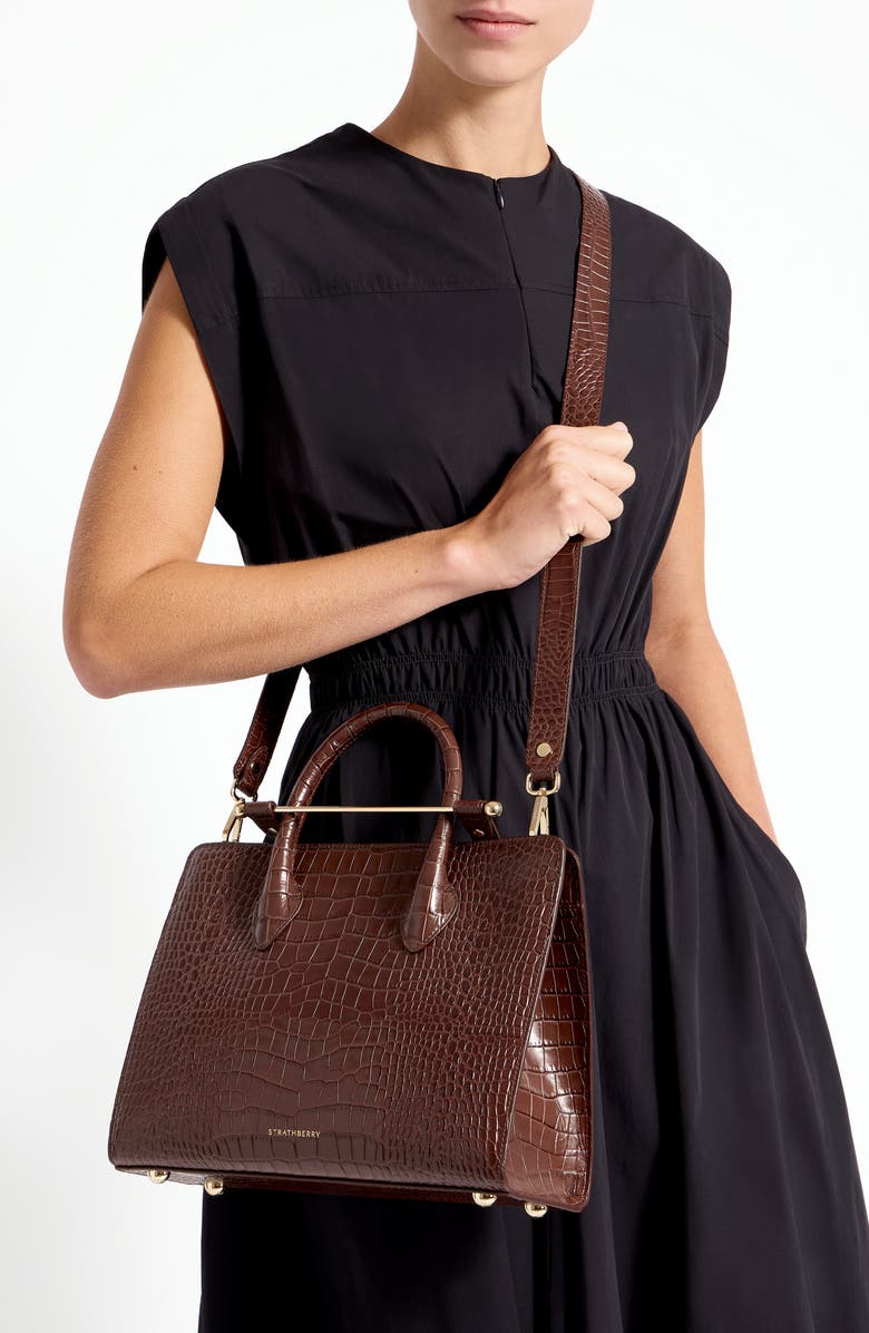 Strathberry Midi Croc Embossed Leather Tote, Alternate, color,