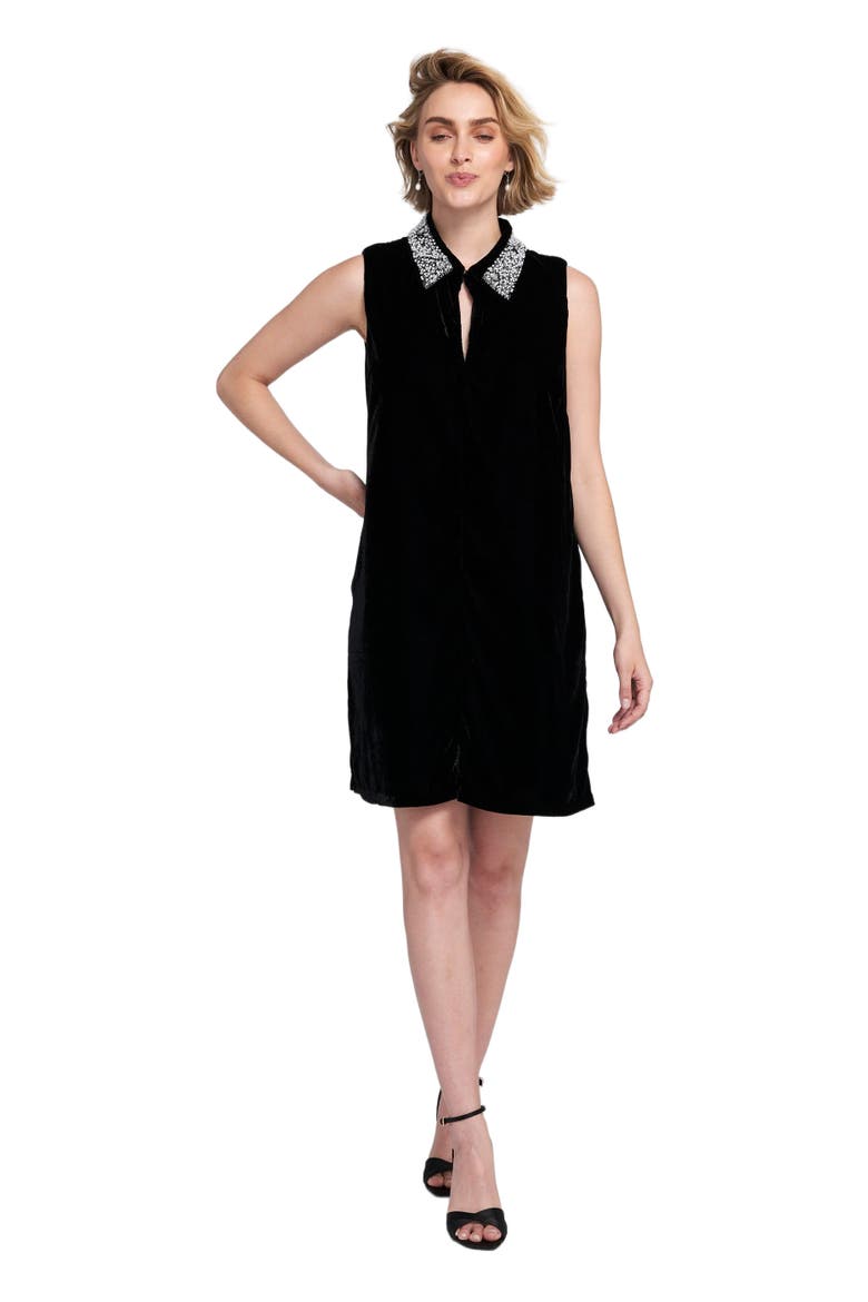 Beaded Collar Velvet Dress Slip, Main, color, Black
