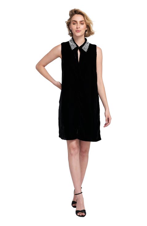 Beaded Collar Velvet Dress Slip