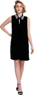 ELLE Collection Beaded Collar Velvet Dress Slip