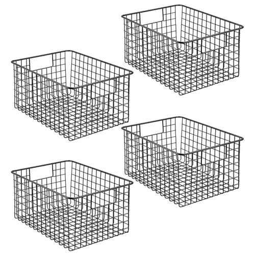 Mdesign Metal Wire Food Organizer Basket With Built-in Handles, 12 X 9 X 6 In Black