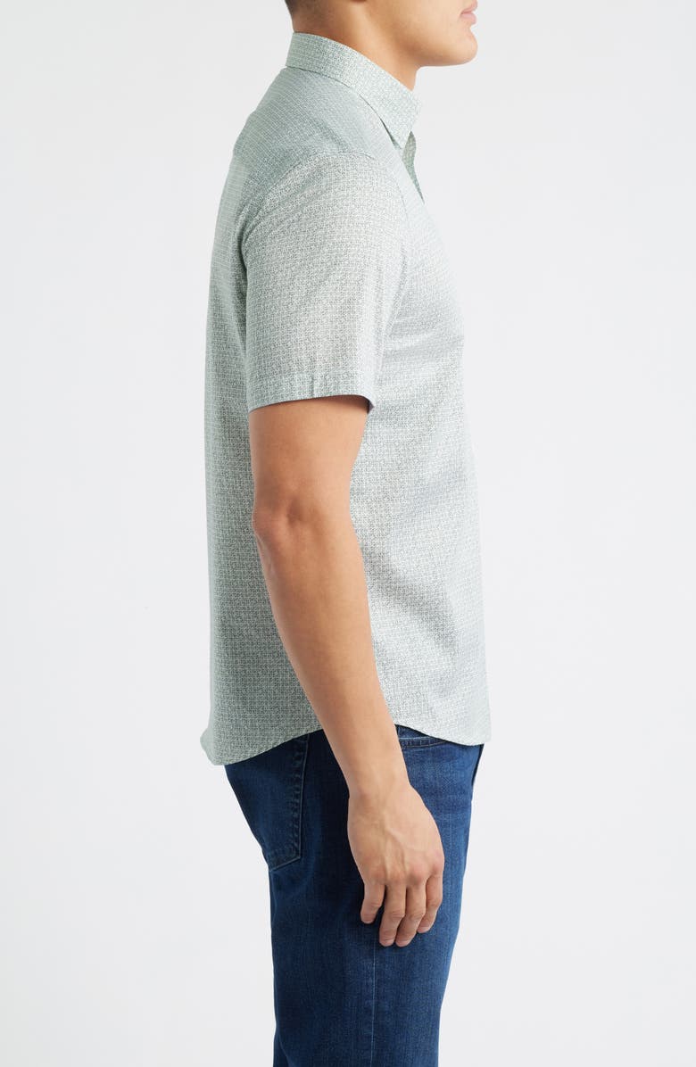 Johnston & Murphy Logan Microprint Short Sleeve Cotton Blend Button-Up Shirt, Alternate, color, Green Hashed Squares