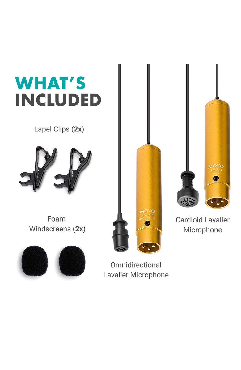 MOVO LV-6 Pro Grade Omnidirectional and Cardioid XLR Lavalier Condenser Microphone Set, Alternate, color, Black