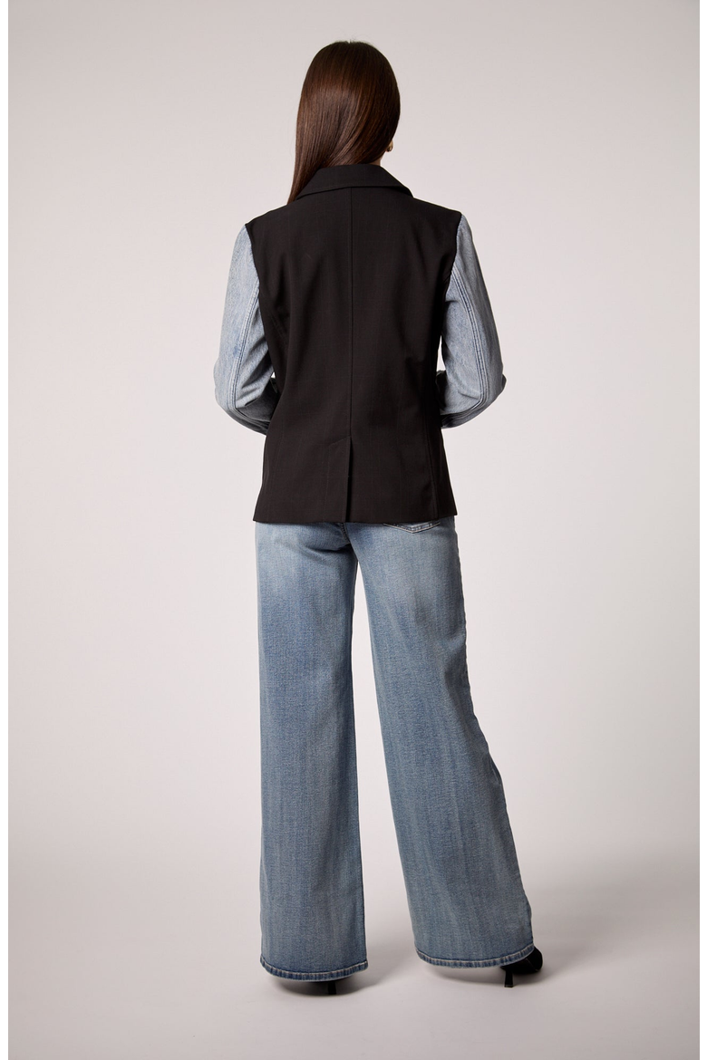 Mixed Media Blazer, Alternate, color, Black / Medium Denim