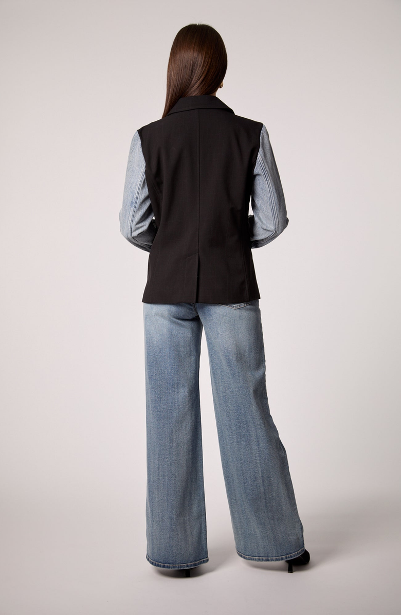 BLUE REVIVAL Mixed Media Blazer, Alternate, color, Black / Medium Denim