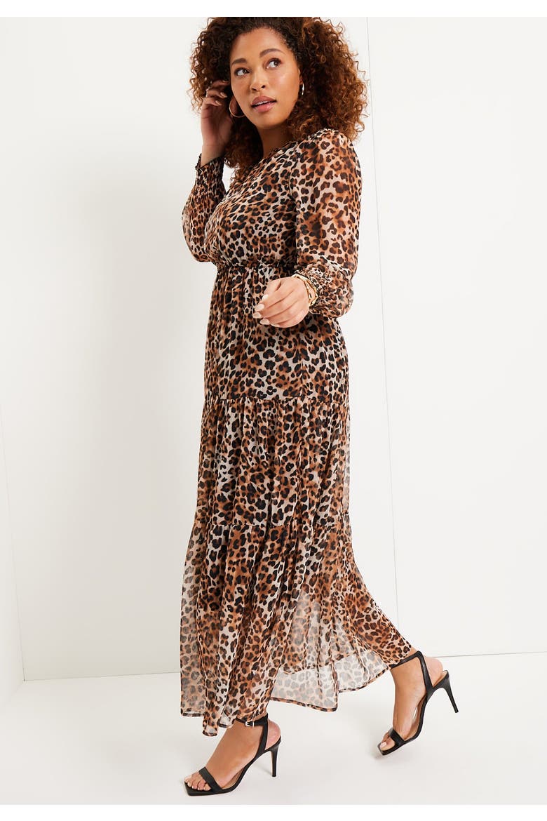 Tiered Maxi Dress, Alternate, color, NATURAL CHEETAH