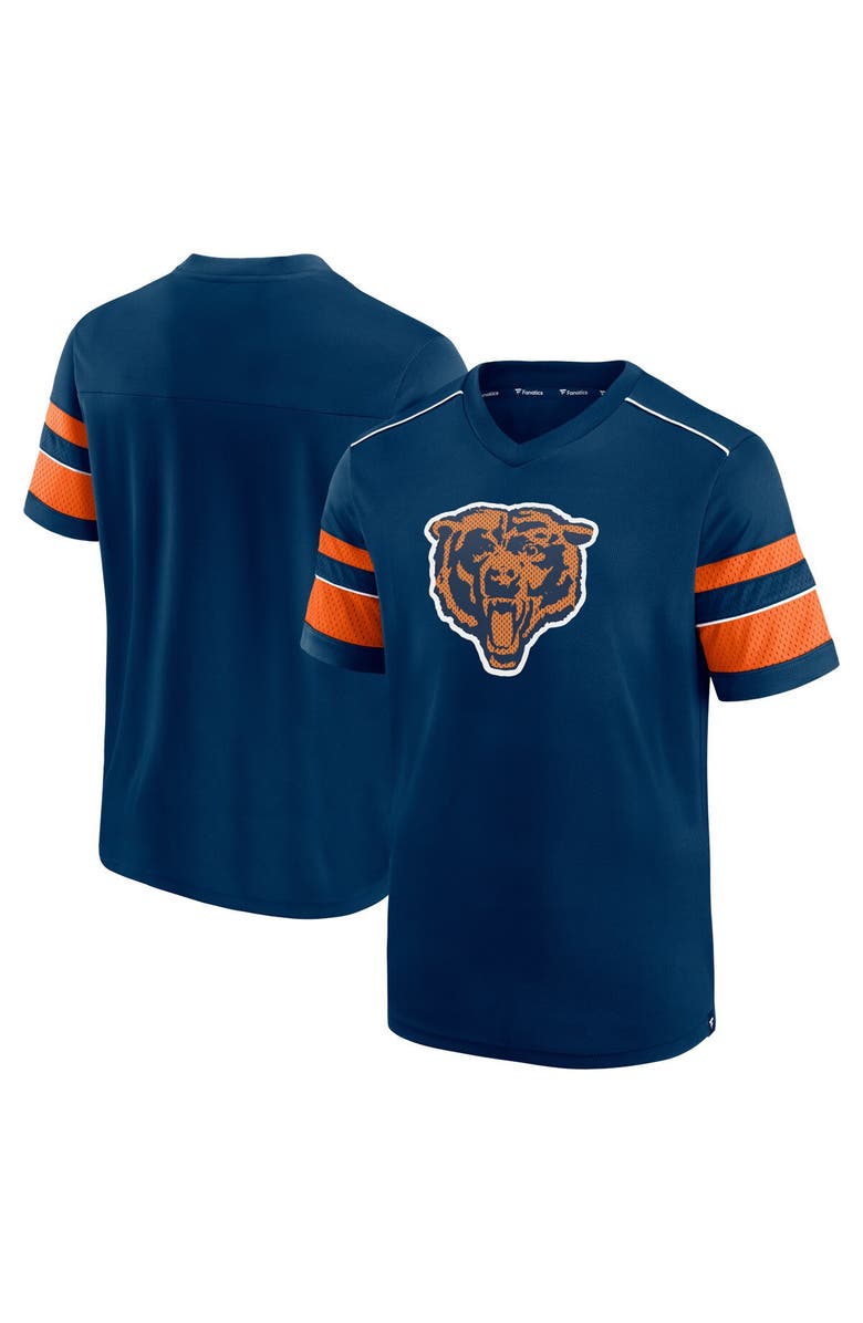 FANATICS Men's Fanatics Branded Navy Chicago Bears Textured Throwback Hashmark V-Neck T-Shirt, Main, color, 