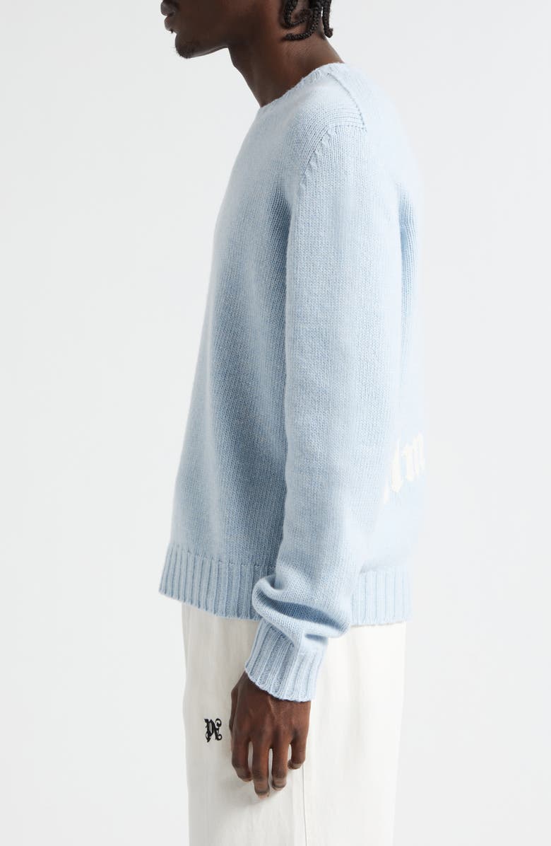 Palm Angels Embroidered Curved Logo Wool Blend Sweater, Alternate, color, 