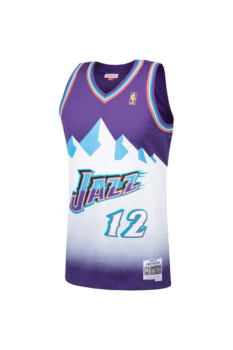 Men's Mitchell & Ness John Stockton Purple Utah Jazz Hardwood Classics Swingman Jersey, Alternate, color, Purple