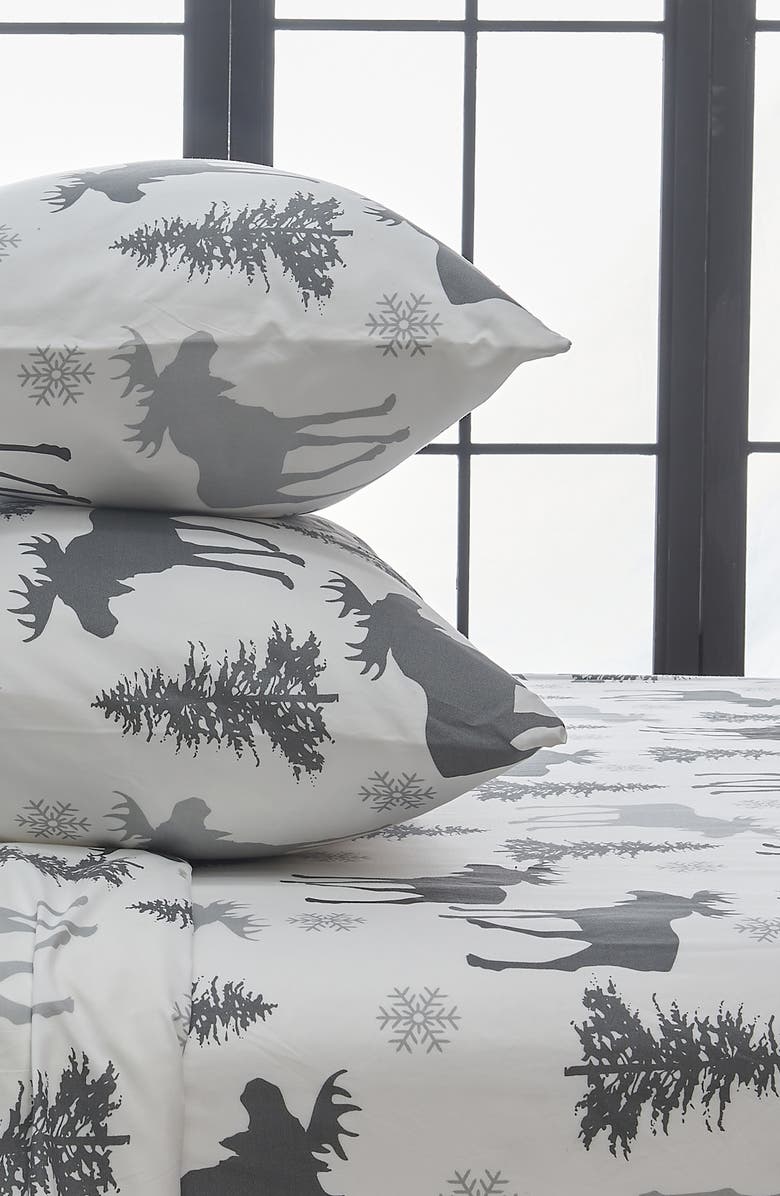 Woven & Weft Lodge Print 4-Piece Microfiber Sheet Set, Alternate, color, Moose