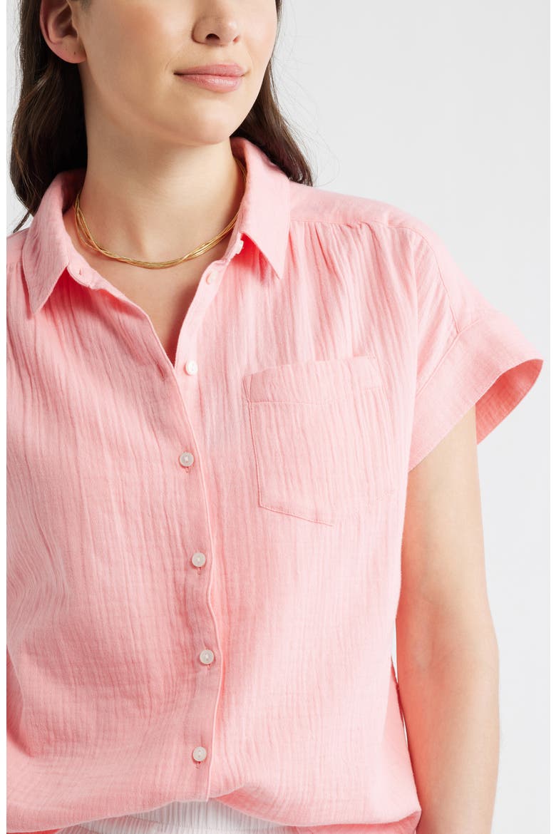Cotton Gauze Button-Up Shirt, Alternate, color, PINK DIANTHUS