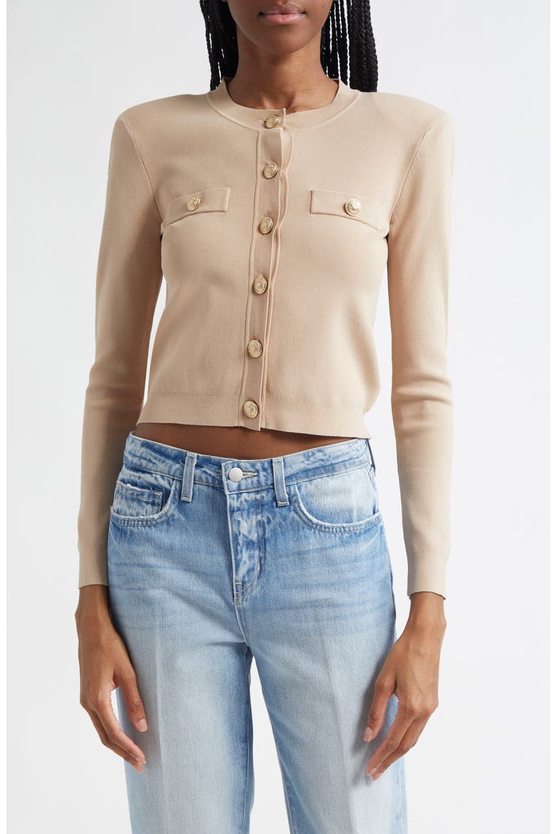 Toulouse Crewneck Cardigan, Main, color, ALMOND