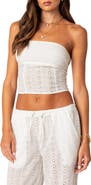 EDIKTED Lemon Eyelet Lace-Up Corset Crop Tube Top