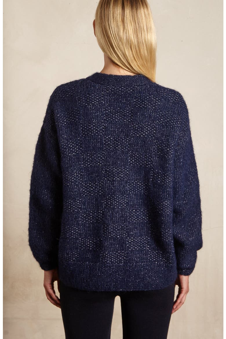 Handknit Basketweave Cardigan, Alternate, color, Navy