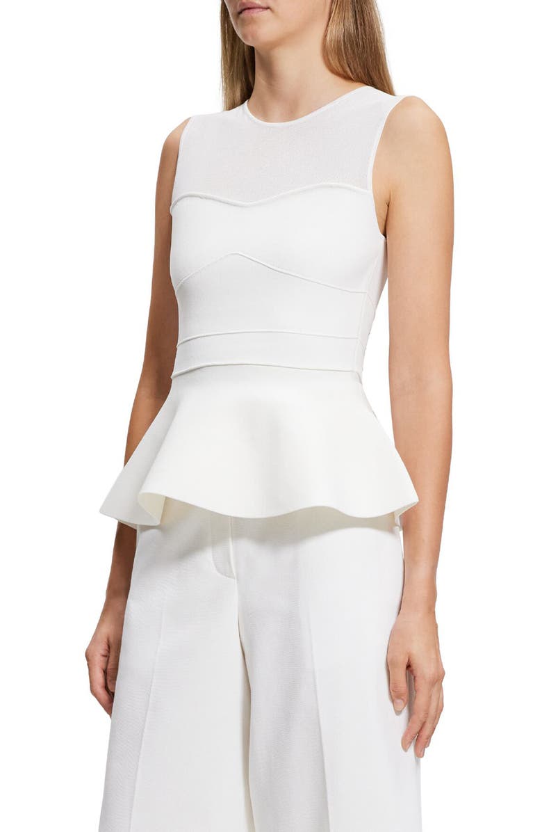 Theory Sheer Yoke Sleeveless Peplum Sweater, Alternate, color, 