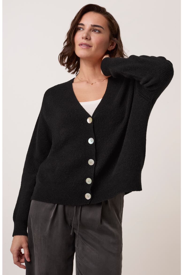 Slouchy Ribbed V-Neck Cardigan, Alternate, color, Black