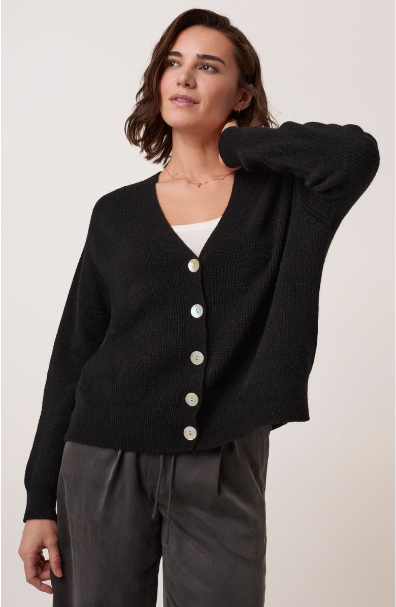 Celtic & Co. Slouchy Ribbed V-Neck Cardigan, Alternate, color, Black