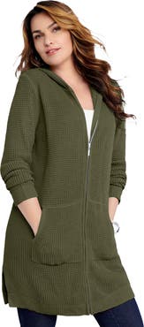 Roaman's Waffle Mega Length Zip Hoodie