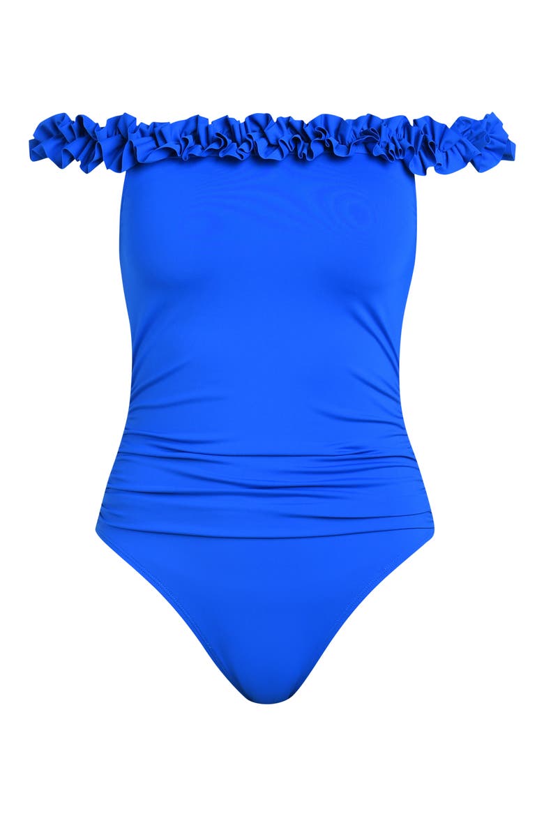 Island Goddess Off the Shoulder One-Piece Swimsuit, Alternate, color, LAPIS