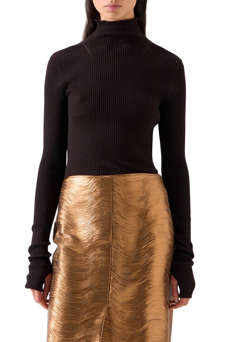 Cashmere & Silk Rib Funnel Neck Sweater, Main, color, COFFEE