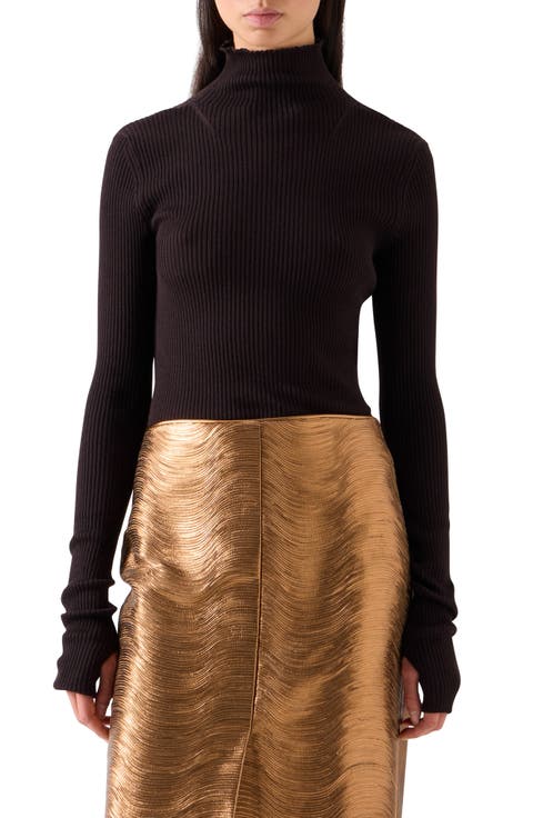 Cashmere & Silk Rib Funnel Neck Sweater
