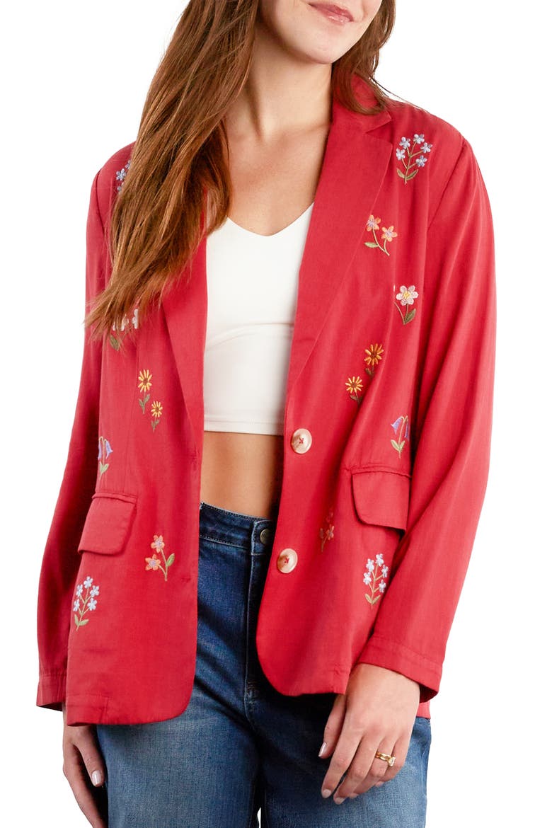 Wild Blossom Embroidered Blazer, Main, color, POPPY RED