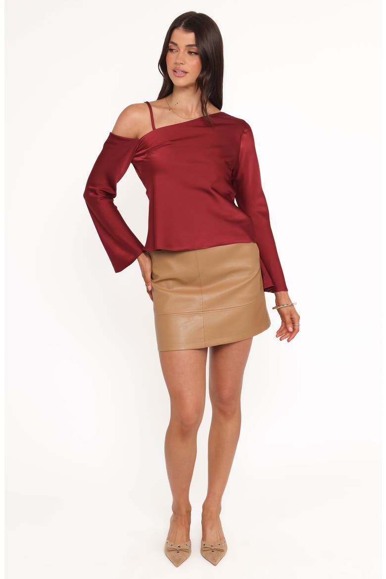 Brisa Single Cold Shoulder Satin Top, Alternate, color, CHERRY