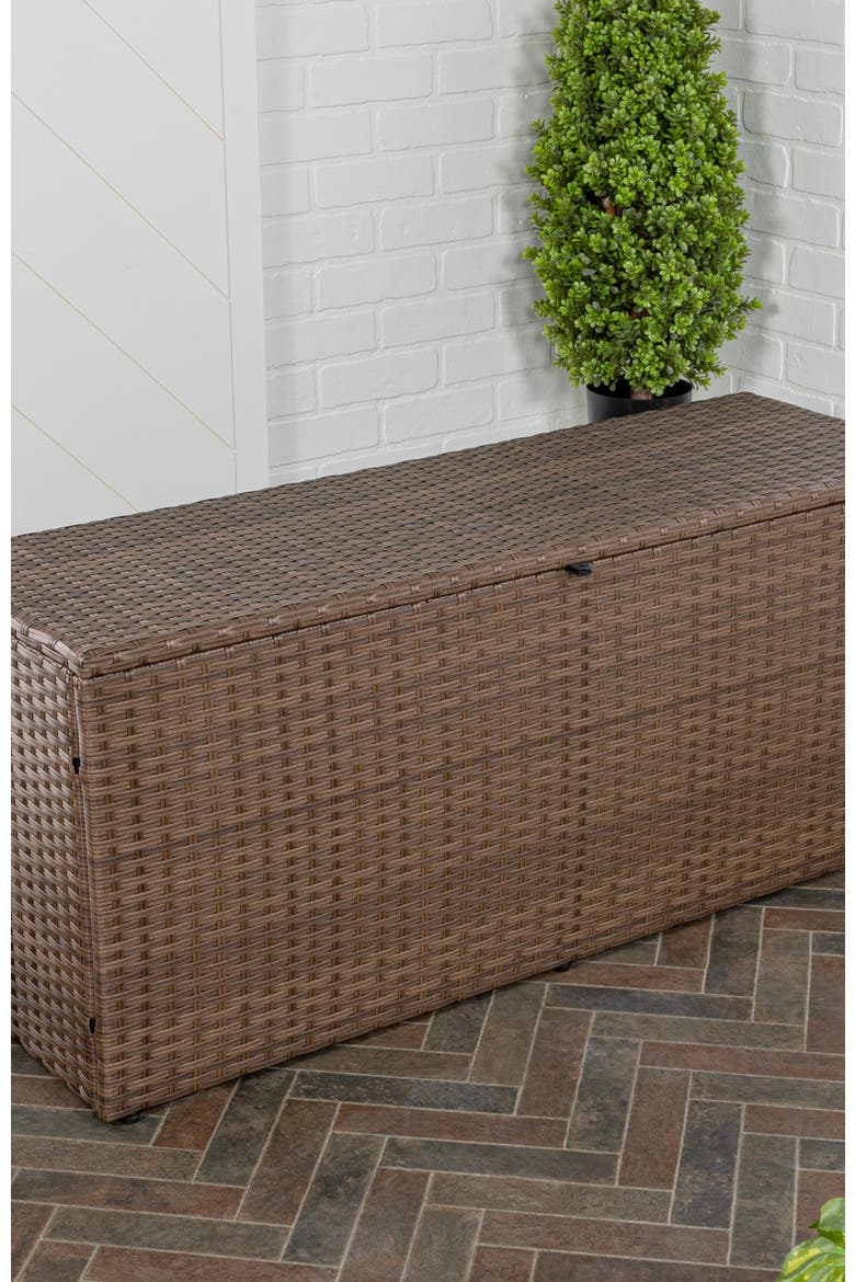 Nino Modern Minimalist Outdoor Faux Wicker Deck and Patio Storage Box, Alternate, color, Brown