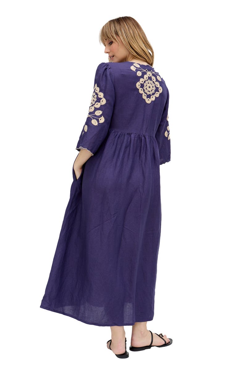 Raffya Arianna V- Neck Embroidered Maxi Dress, Alternate, color, Navy