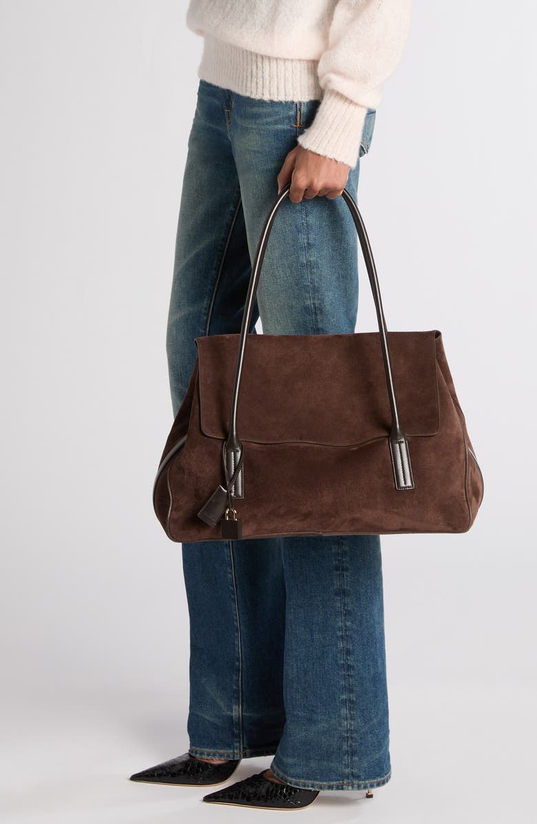 TOM FORD Large Suede Shoulder Bag, Alternate, color, Brown