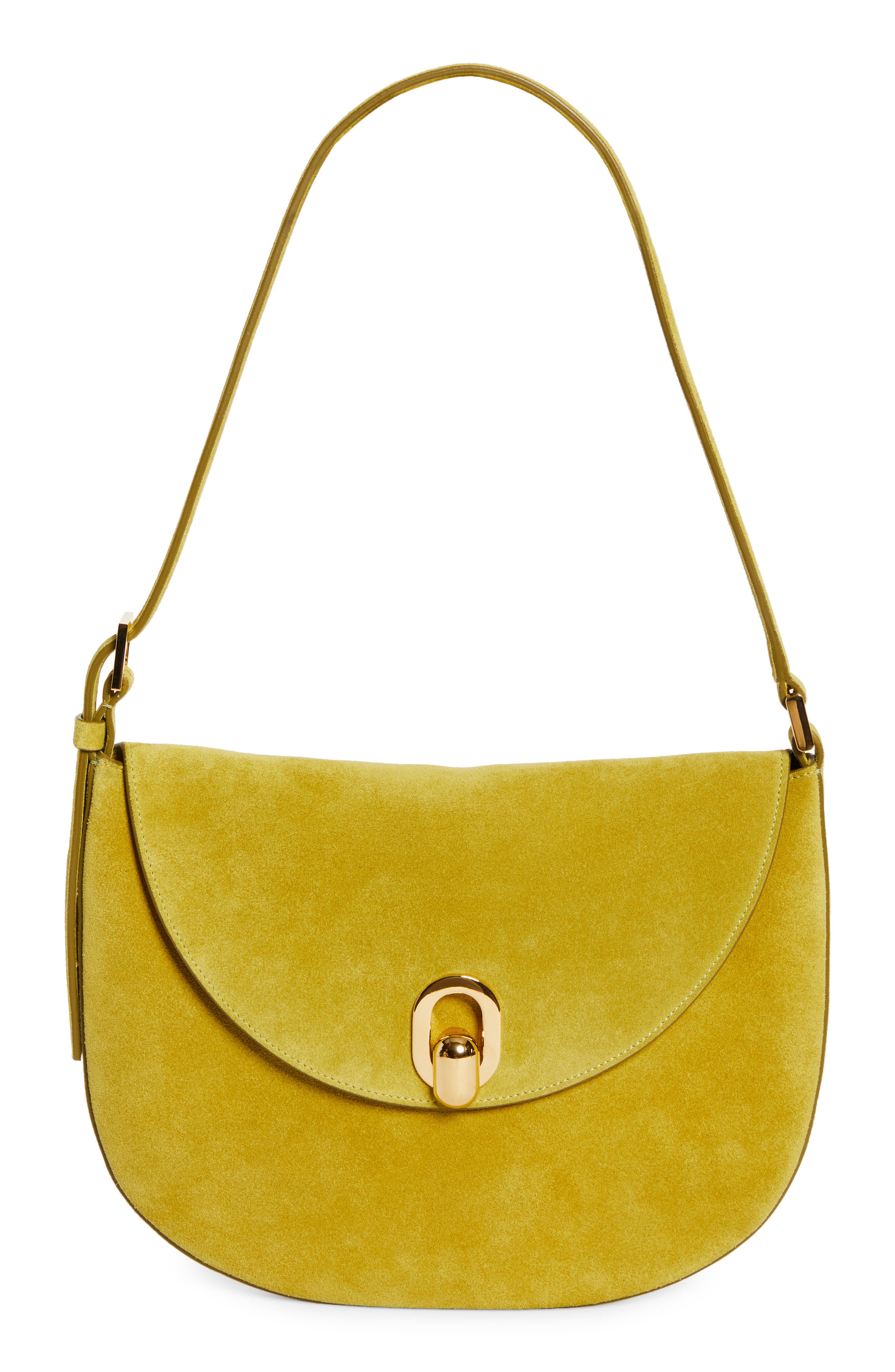 SAVETTE Tondo Suede Hobo Bag in Chartreuse 